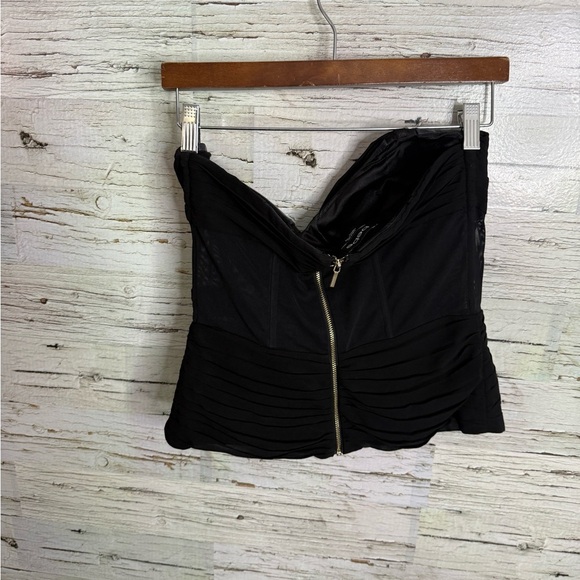 Bebe Black Strapless Top sheer ruched size 8 - Picture 7 of 7
